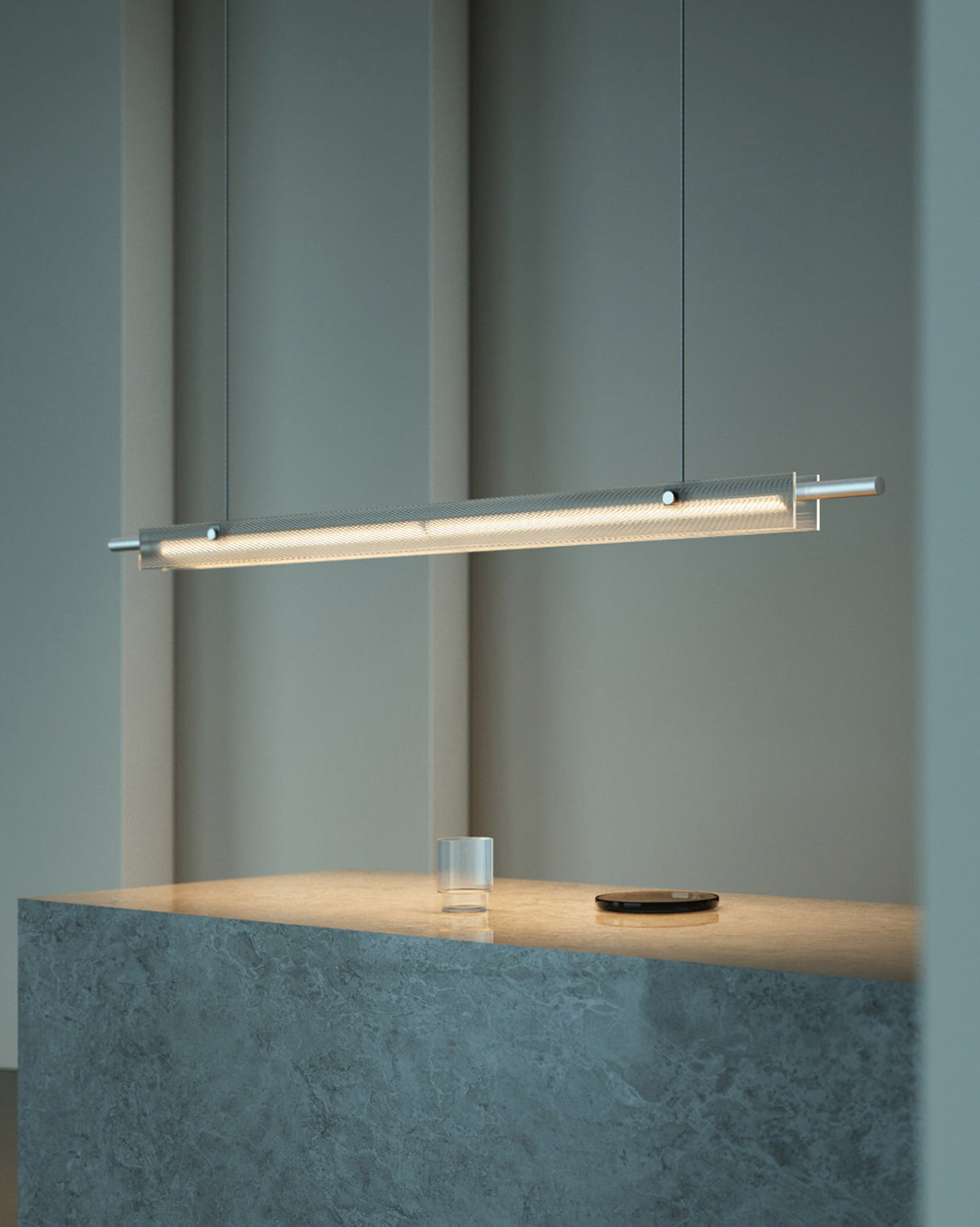 Reeded Glass Linear Pendant Light