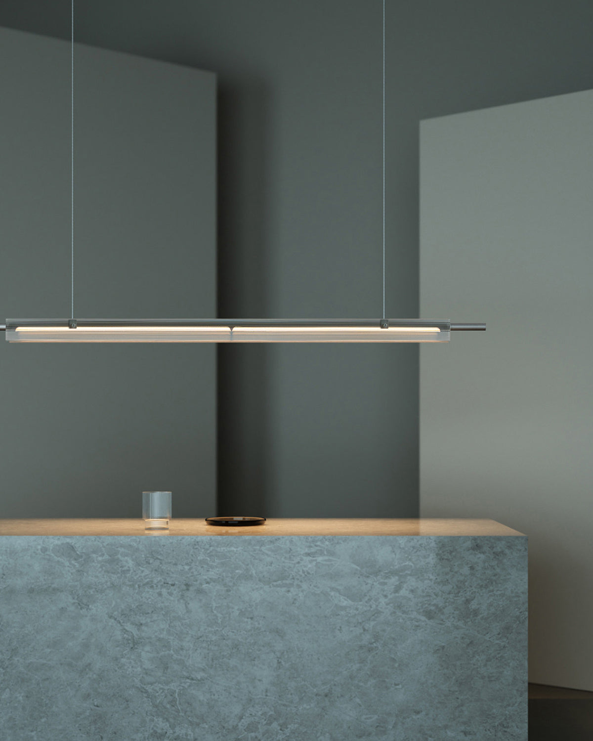 Reeded Glass Linear Pendant Light